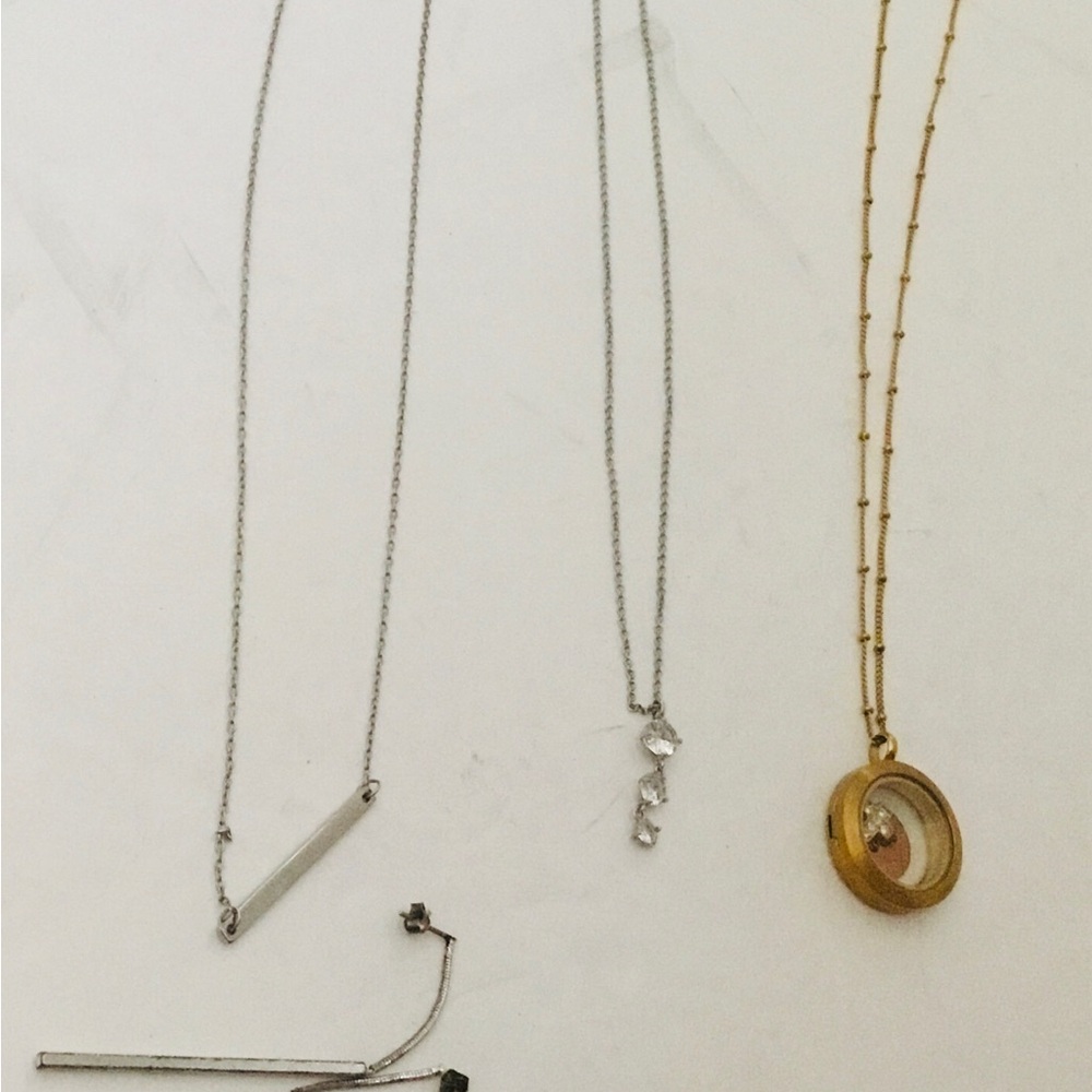 Gold Circle Locket Pendant Necklace and two other ones with earrings